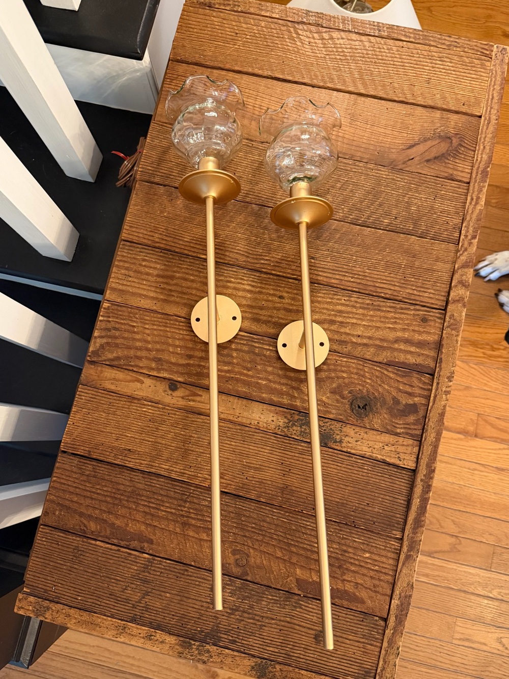 NEW Gold Wall Sconce Pair with Vintage Glass Votive Cups
